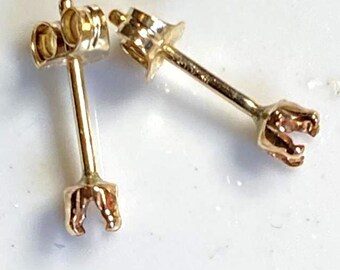 Earring Blanks Yellow Gold filled 3mm closed back 4 prong setting USA by my hands-- PAIR - special price