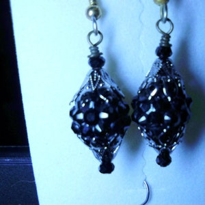 Earrings, Blackberry drops, 1 inch, 12mm Black Crystal, Antique style 4 choice of hooks Blackberry Wine earrings Made in USA image 1