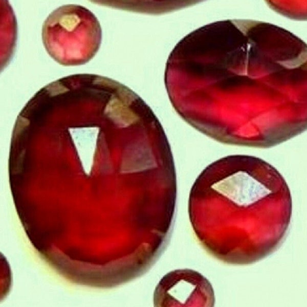 Rose Cut Garnet gemstone, Dark Red to Purple  round/oval  faceted cabochon - Pair -  3mm 4mm 5mm 6mm or single 8mm