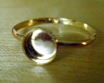 Ring blank solid 14k Yellow mounting -16ga full round band - Hammered or smooth-  Choice of round or oval bezel cupsCustom made in USA by me