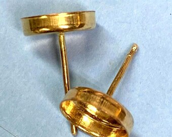 Earring blanks  2- 10mm round & 6x4 -10x12 oval Bezel setting- solid 10k, 14k Gold -custom made in USA by me-Choice of colors