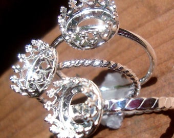 Ring Blank, Gallery style bezel setting round 10mm with choice of bands. All metal is eco-friendly 925 sterling silver from recycled sources