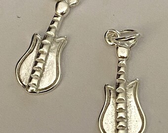 Little Bitty Guitar Charms -solid 925 sterling silver - 15x6mm plus jump ring -1 or a pair -DIY components - earrings, pendants, charms