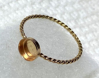 Solid 14k Gold Twist Ring Blank -16ga band- Bezel setting/mounting Yellow, White or Rose-resin Milk ash memorial Cabochons DIY - USA C3