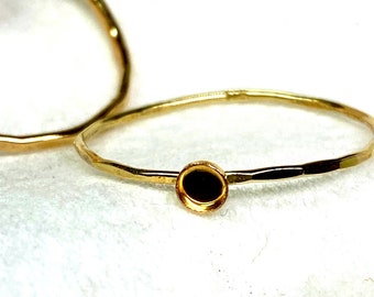 Skinny 14k Gold Filled Ring Blank Bezel setting/mounting Yellow/Rose -Dainty hammered band .8 to1mm -Resin Milk Memorial- I made in USA -c24