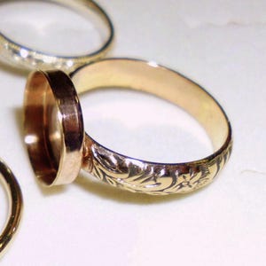 Anillo en blanco con engaste de bisel - Banda ancha de 4 mm rellena de oro de 14 k/20 hecha a mano a pedido en EE. UU. - TAMAÑO - Biseles redondos y ovalados de 3 mm a 18 mm *