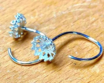 Earring blanks Pair -Fancy, Lacy BEZELS on huggies -solid 925 Sterling silver - DIY - USA  Fine Quality *