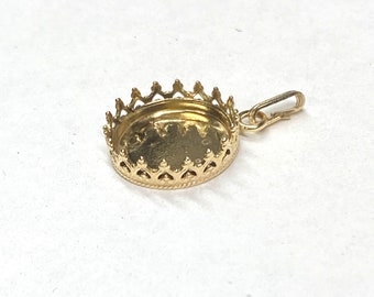 Gold Filled Crown/Gallery Pendant with solid back for Resin, DIY, Breast Milk, Ash Pour into bezel round/oval Yellow or Rose -c79