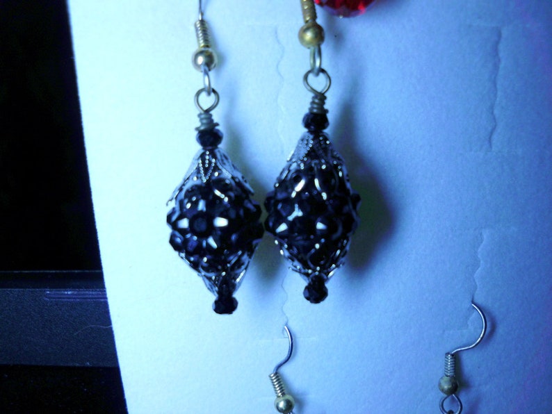 Earrings, Blackberry drops, 1 inch, 12mm Black Crystal, Antique style 4 choice of hooks Blackberry Wine earrings Made in USA image 1