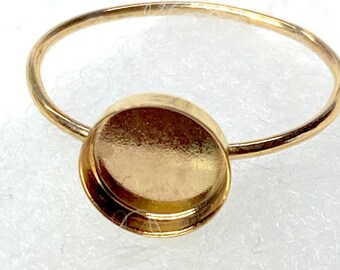 18ga YGF ring blank with 10mm bezel cup- special sale - DIY resin, mama milk, cabochon, memorial, preservation, ash,hair, 14k/20 yellow gold