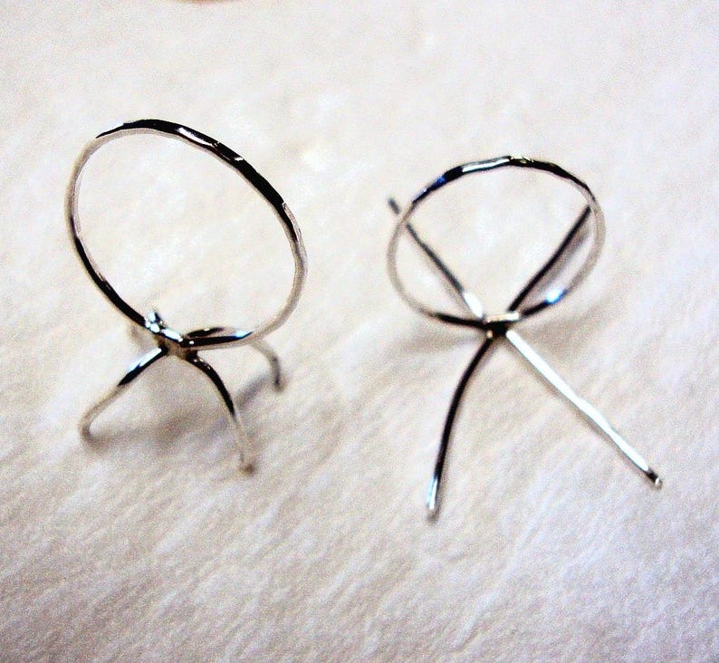 Claw ring blank in = 925 sterling silver ethical - custom made USA rustic easy mount 18/20ga- ONE ring 4 prongs 2" diameter *" image 1