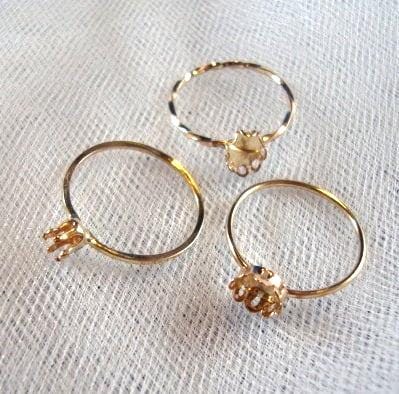 Set of 3 stacker ring blanks - 14k /20 Gold Filled - handmade to order - bezels 6mm, 7x5mm and prong setting is 4mm - 3 ring set -DIY