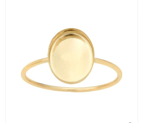 Ring blank Sterling Silver/GF/solid gold with 10x8mm bezel setting -plain wall  fav 18ga band  Custom Sized Stacker