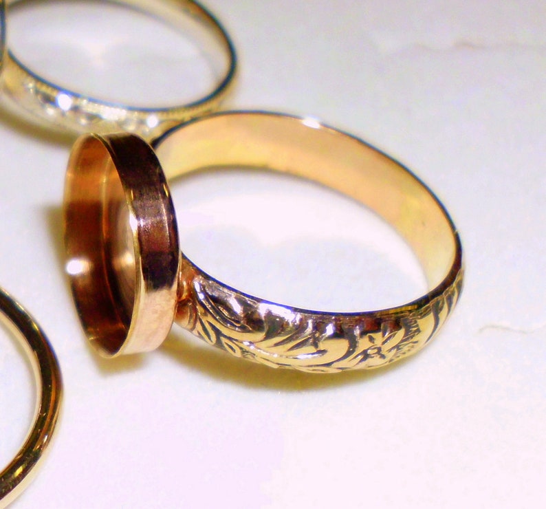 Ring blank w Bezel setting 14k/20 Gold Filled Wide Fancy 4mm band handmade to order USA SIZED 3 mm through 18mm round & oval bezels c13 image 1