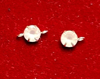 4 prong Connector or pendant/drop BLANKs PAIR-solid 925 Sterling silver-  4mm blank cup finding is unset - DIY ash memorial keepsake -USA