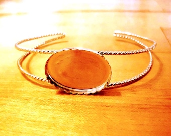 Cuff bracelet blank -bezel cup- YGF Gold Filled- Split band 2mm 12ga TWISTED Rope choose bezel and cuff size  -DIY Milk Ash Resin cabochon