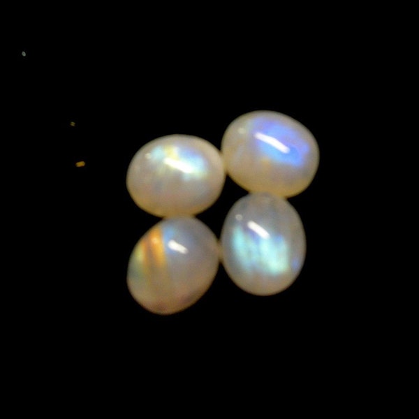 Two (2) Rainbow moonstone cabochons 11x9mm AAA to AA color - two cabs