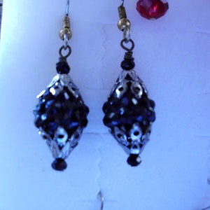 Earrings, Blackberry drops, 1 inch, 12mm Black Crystal, Antique style 4 choice of hooks Blackberry Wine earrings Made in USA image 3