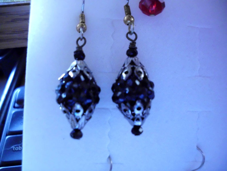 Earrings, Blackberry drops, 1 inch, 12mm Black Crystal, Antique style 4 choice of hooks Blackberry Wine earrings Made in USA image 3