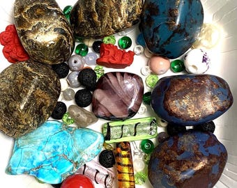 My Husband brought me BEADS from the arts fair.  I will share a few. About 60 Beads in this lot.