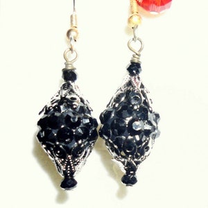 Earrings, Blackberry drops, 1 inch, 12mm Black Crystal, Antique style 4 choice of hooks Blackberry Wine earrings Made in USA image 2