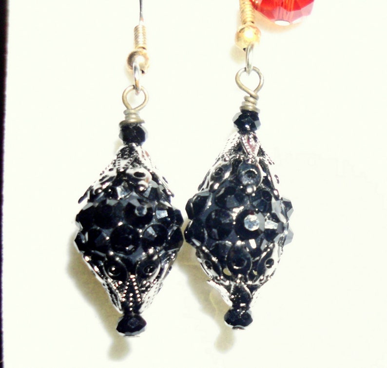 Earrings, Blackberry drops, 1 inch, 12mm Black Crystal, Antique style 4 choice of hooks Blackberry Wine earrings Made in USA image 2