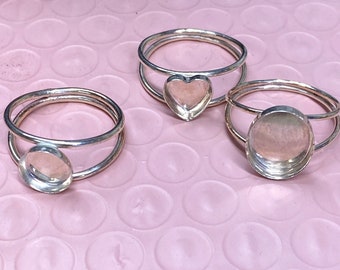 17g Sterling Silver Double band ring blank setting  (1.2mm) Sterling Silver- choice of bezels USA.  Milk, Ash, stone, resin DIY- split -c48