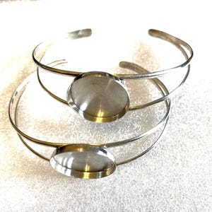 Manschettarmband blankt med bezel-kopp massivt 925 sterlingsilver - justerbart Delat band, 18, 20, 25, 30x22 25x18 18 x 13 mm DIY Bröstmjölk - USA