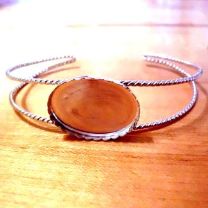 Manschettarmband med bezel, kopp, massivt 925 sterlingsilver, 14 eller 12 ga, justerbart, delat armband, massivt silver, 30x22, 25x18, 18 x 13 mm