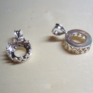 Pendant Blank, Gallery style bezel setting ROUND 8mm, 10mm, 16mm with soldered bail  or loop   925 sterling silver from recycled sources