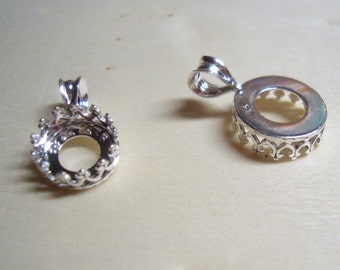 Pendant Blank, Gallery style bezel setting ROUND 8mm, 10mm, 16mm with soldered bail or loop   925 sterling silver from recycled sources 1 pc