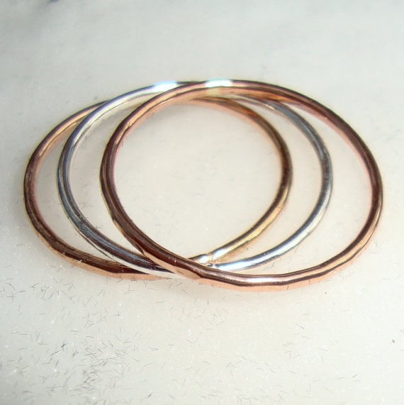 Skinny Stacker Ring -Hammered Yellow or Rose 10k or 14k Solid gold, or14k/20 gold filled or 925 Sterling silver -custom made in USA  Ethical