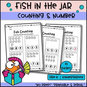 Fish Counting Worksheets: Preschool Kindergarten Math, Ocean Theme (PDF ...