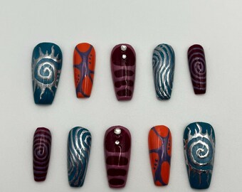 Bright nail set | contrasting press ons | long ballet square nails