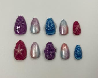 Short almond nails | ceramic inspired press-ons | Pearlescent nails