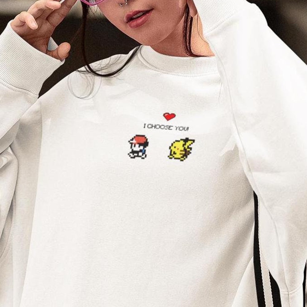 I Choose You! Sweatshirt, Pokemon Sweatshirt, Pikachu, Retro Cartoon, Aesthetic Style Unisex Sweatshirt, Valentin, Sweatshirts For Valentine Trendy Fashion
