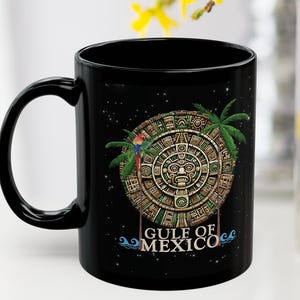 Gulf of Mexico Black Mug - Gulf Coast Tea Cup - Night SkyTheme - Mayan Calendar Theme - Mexico Vacation Coffee Mug - Beach Gift Idea - 11oz