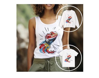 Camiseta Artsy Bearded Dragon - Regata feminina de verão com estampa de réptil, camiseta colorida com estampa de lagarto, moletom para amantes de lagartos, presente para quem tem uma barbuda.