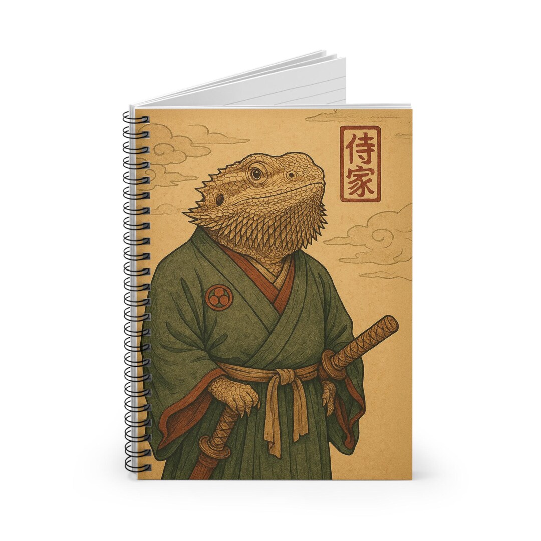 Samurai Notebook Bearded Dragon Samurai Spiral Notebook, Japanese Vintage Reptile Art ...