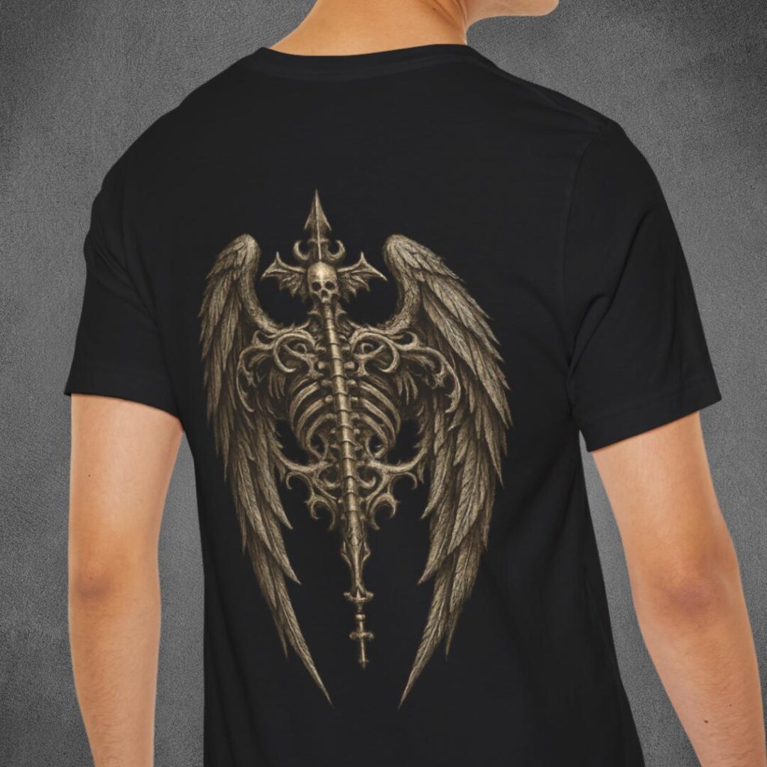 Angel Skeleton Wings on Back T-shirt | Gothic Black Shirt | Bella