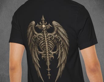 Engels-Skelett Flügel auf dem Rücken T-Shirt | Gothic schwarzes Shirt | Bella Canvas 3001 | Weiches Baumwolle Unisex Tshirt