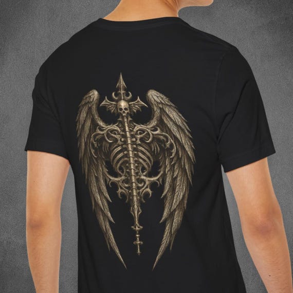 Angel Skeleton Wings on Back T-shirt | Gothic Black Shirt | Bella