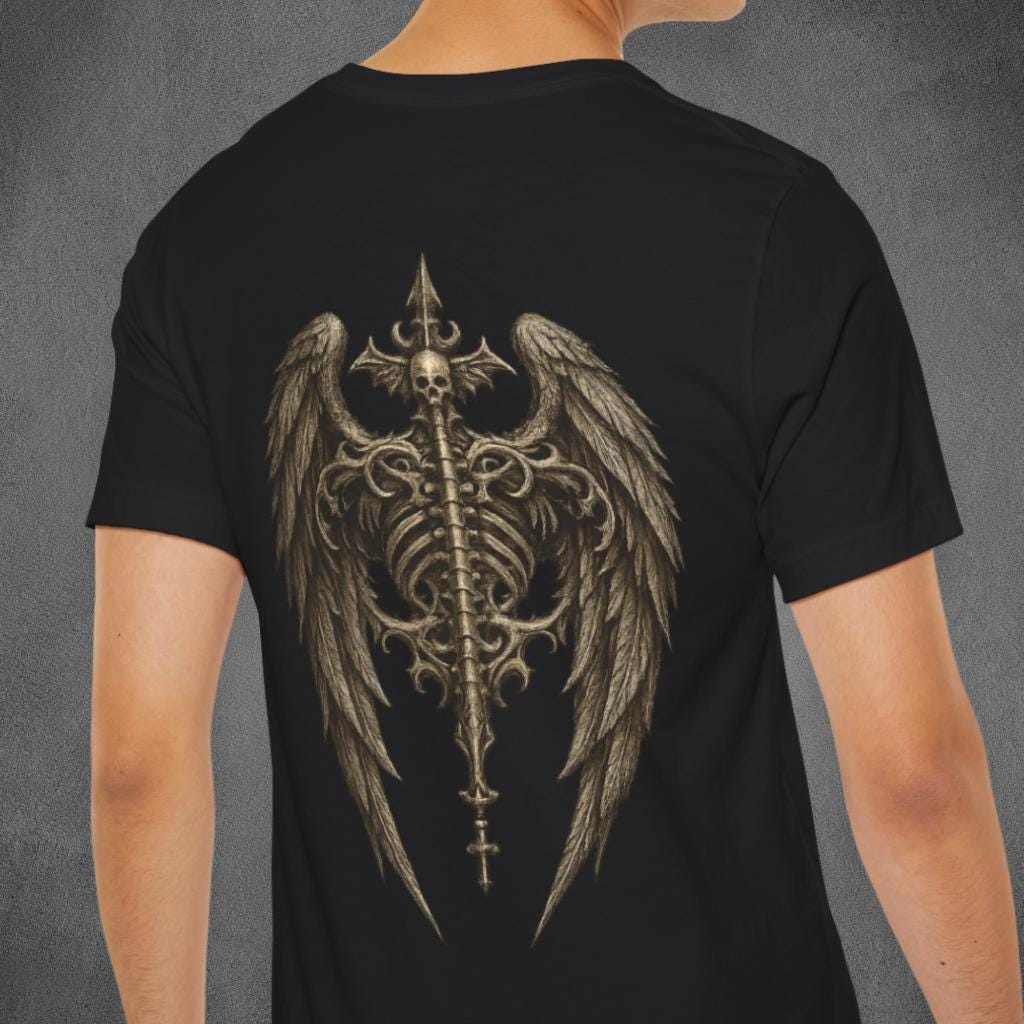 Angel Skeleton Wings on Back T-shirt | Gothic Black Shirt | Bella