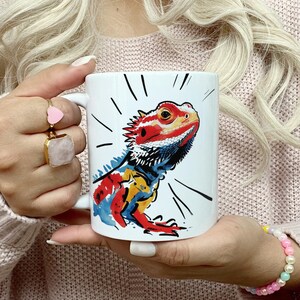 Artsy Bearded Dragon Becher - Aquarell Beardie Kaffeetasse 11oz - Künstlerisches Beardie Geschenk, Reptilienliebhaber Beardie Besitzer Kaffeetasse