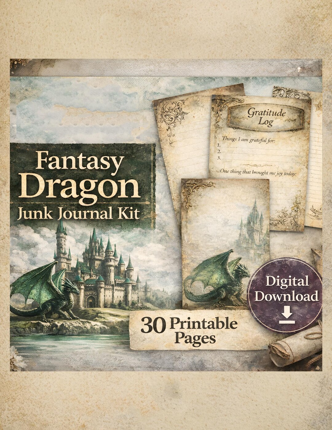Vintage Dragon Junk Journal Kit, 30 Printable Pages, Fantasy Spiritual ...