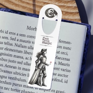 Find Your Magic Bookmark - Medieval Queen & Dragon - Gift for Fantasy Lovers - Queen and Moon Magic Gift for Book Lovers - Metal Bookmark
