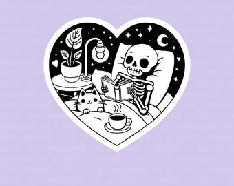 Skeleton Sticker, Reader Sticker, Book Lover Gift, Kindle Gift
