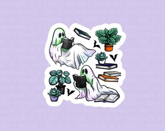Spooky Kindle Decor, Hand-Drawn Reading Ghost Sticker | Whimsical Book Lover Decor | Cute Literary Art, Bookish Ghost