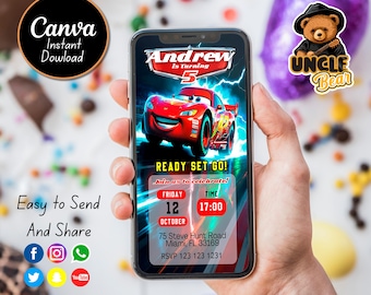 Invitation mobile anniversaire Lightning McQueen | Thème Voitures (numérique)