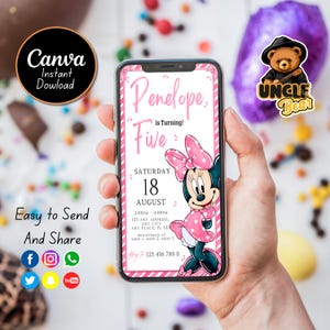 Editable Mobile Minnie Birthday Invitation Template, Birthday Party Invitations, Digital Kids Party Invite, Instant Download Evite Bday Card